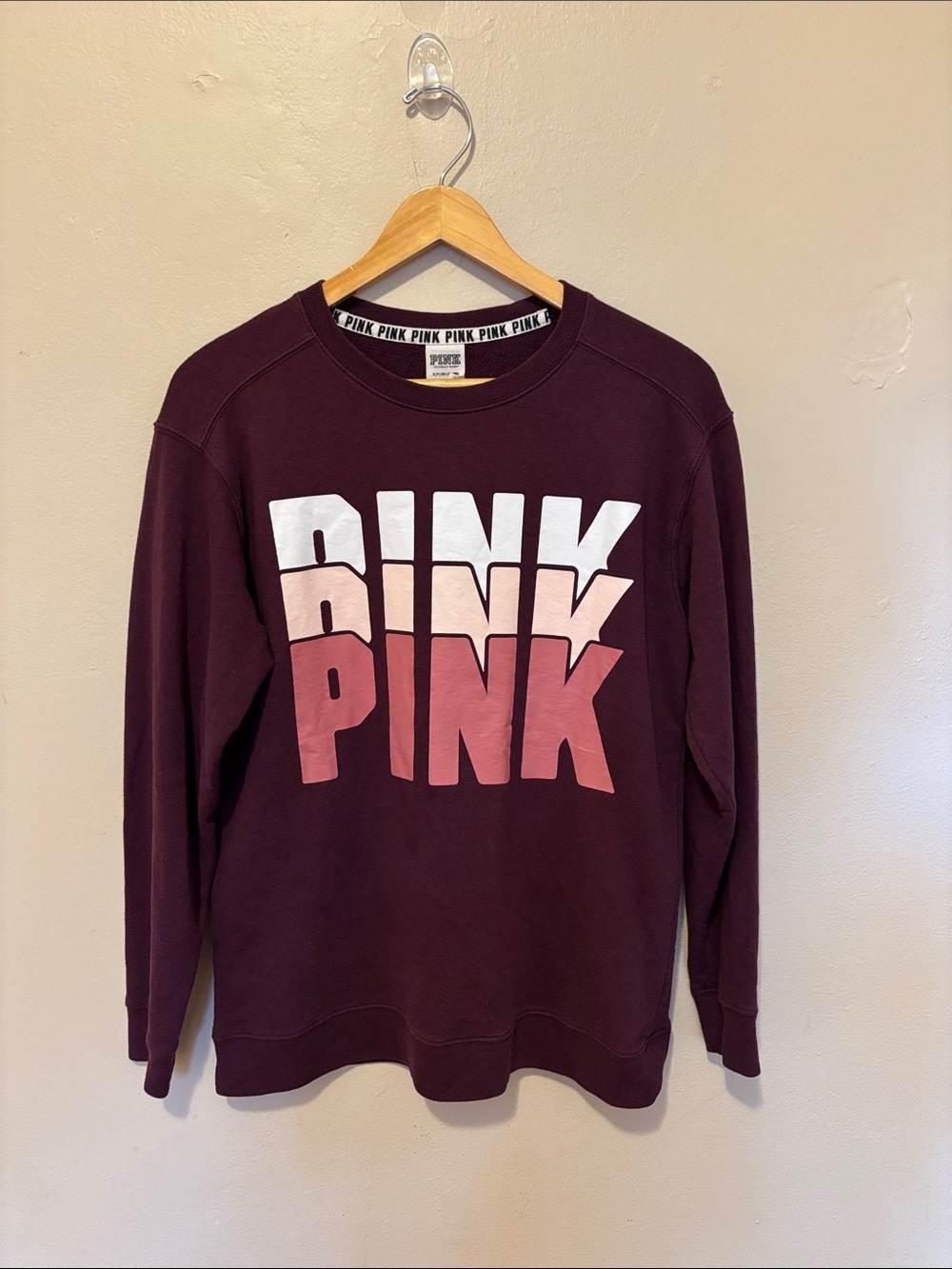 PINK Victoria's Secret Maroon Sweatshirt with Gradient Pink Logo